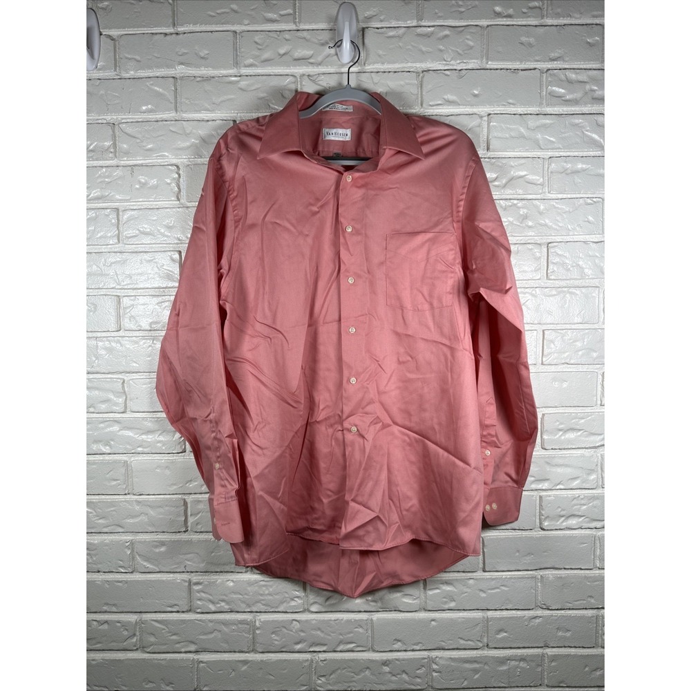 Van Heusen Dress Shirt Mens 16 34/35 Salmon Pink Button Down  Regular Fit Poplin